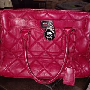 Michael Kors Quilted Hot Pink Leather Tote with Silver Tone Hardware